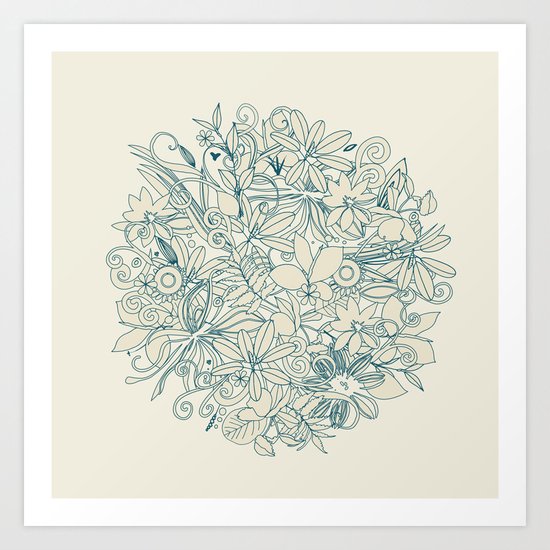 Denim flower circle Art Print