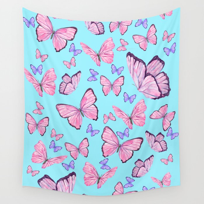 Pink Butterflies Wall Tapestry