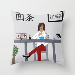 Noodles on a Red Pants Day Throw Pillow