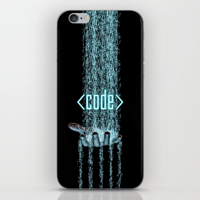 Code / 3D render of binary data flowing on to human hand iPhone Skin
