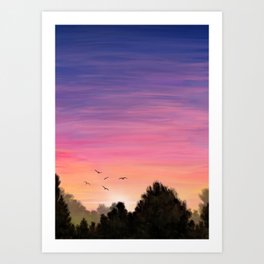 Rainbow Sunset Skyline (Blue Purple Pink Orange Yellow) Hand Painting Artistic Beautiful Aesthetic Art Print