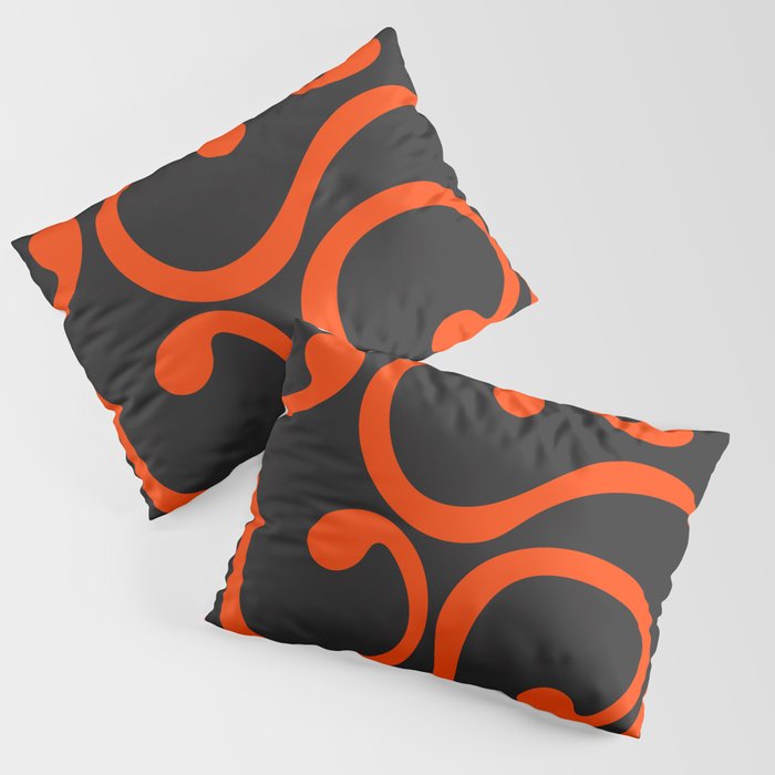  Reto Abstract Curvy lines pattern - Red and Eerie Black Pillow Sham