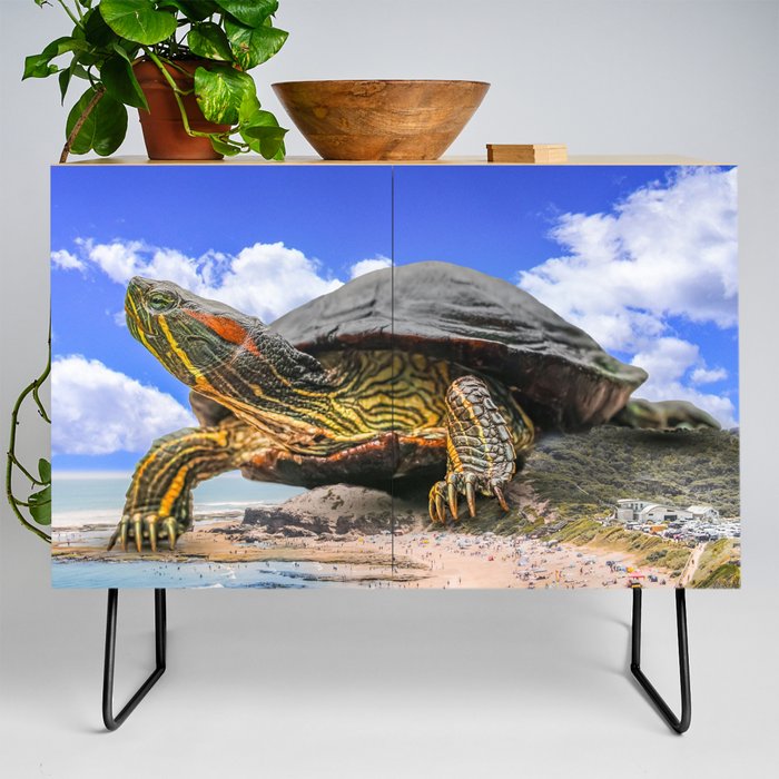Giant Turtle Visits the Beach Credenza