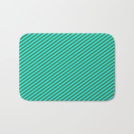 [ Thumbnail: Dark Olive Green & Cyan Colored Pattern of Stripes Bath Mat ]