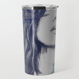 untitled #91020 blue | zentangle japanese woman portrait Travel Mug
