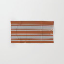 [ Thumbnail: Sienna & Dark Gray Colored Stripes Pattern Hand & Bath Towel ]