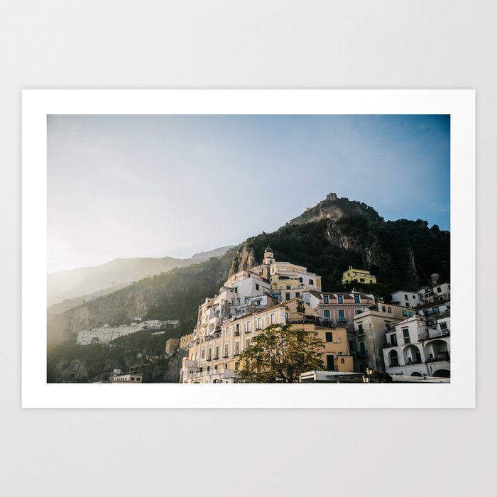 Misty View of Amalfi in Italy at Sunset Art Print