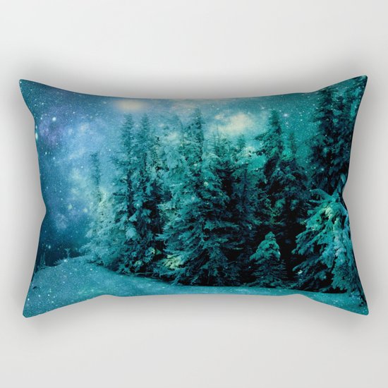 Galaxy Winter Forest Blue Teal Rectangular Pillow