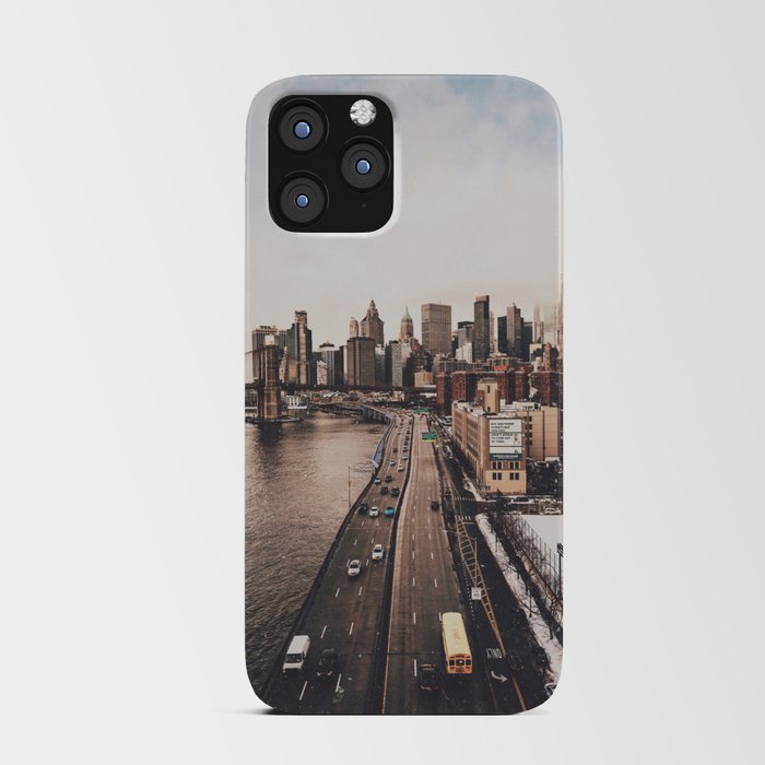 New York City | NYC Skyline and Brooklyn Bridge | Film Style Photography | Lower Manhattan Winter iPhone Card Case