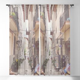 Spain Photography - Narrow Street With Apartments Sheer Curtain
