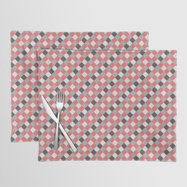 Red Gray White Diagonal French Checkered Pattern Placemat