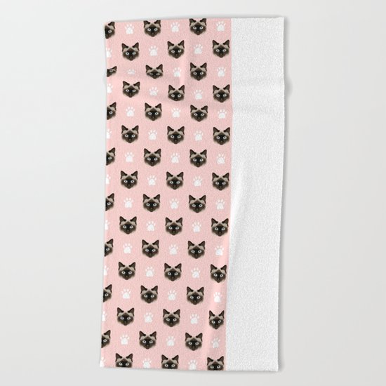 Siamese Cat cute cat paw print pink pastel kids fur baby pet portrait siamese cat owner must have Beach Towel