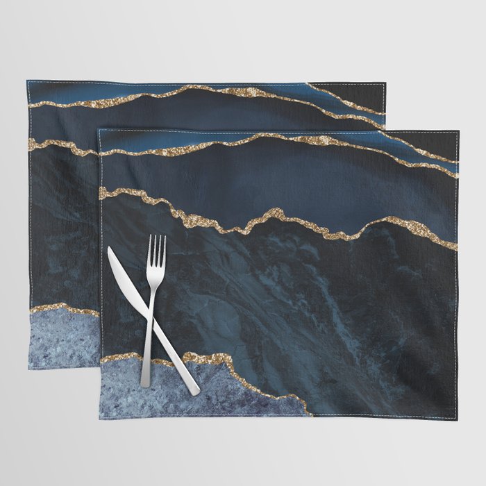 Navy Blue Gold Agate Geode Stone Jewel Pattern Placemat