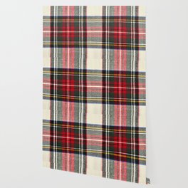 Scottish tartan pattern. Red and white wool plaid print as background. Symmetric square pattern. Wallpaper
