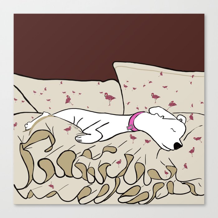Dog In A Pile of Blankets Canvas Print by Melinda Todd Mel s