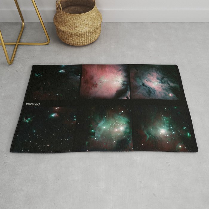 galaxy nebula visible vs infared pink seafoam Rug