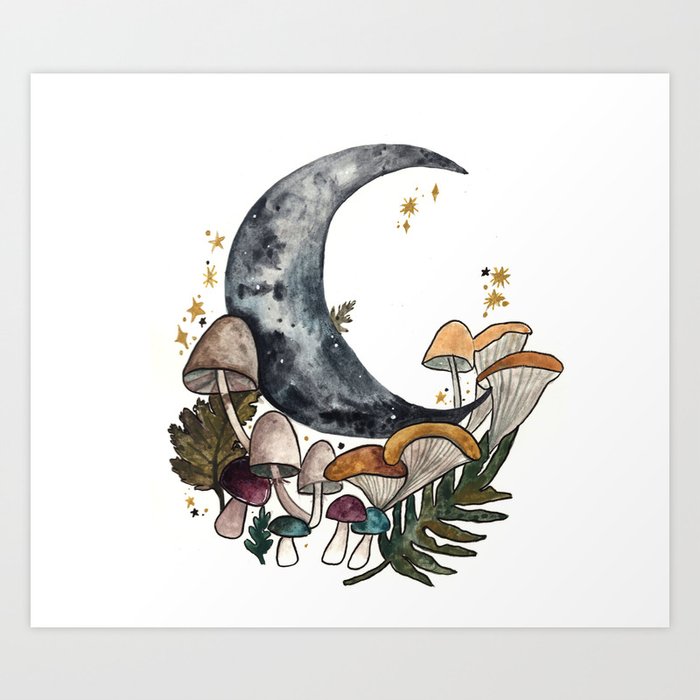 Mushroom Moon Art Print by Hannah Margaret Illustrations