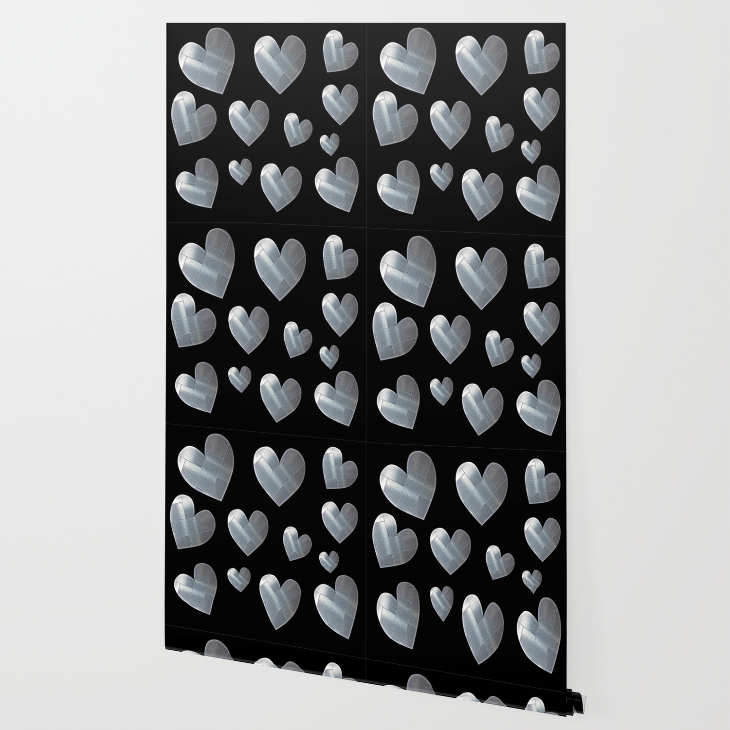 Silver Hearts Black Wallpaper By Yamymorrellartanddesign Society6