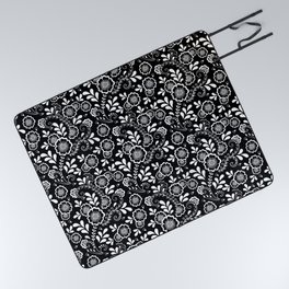 Black And White Eastern Floral Pattern Picnic Blanket