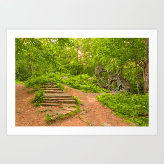 Sun Kissed Forest Castle Ruins Art Print