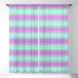 [ Thumbnail: Orchid and Aquamarine Colored Stripes/Lines Pattern Sheer Curtain ]