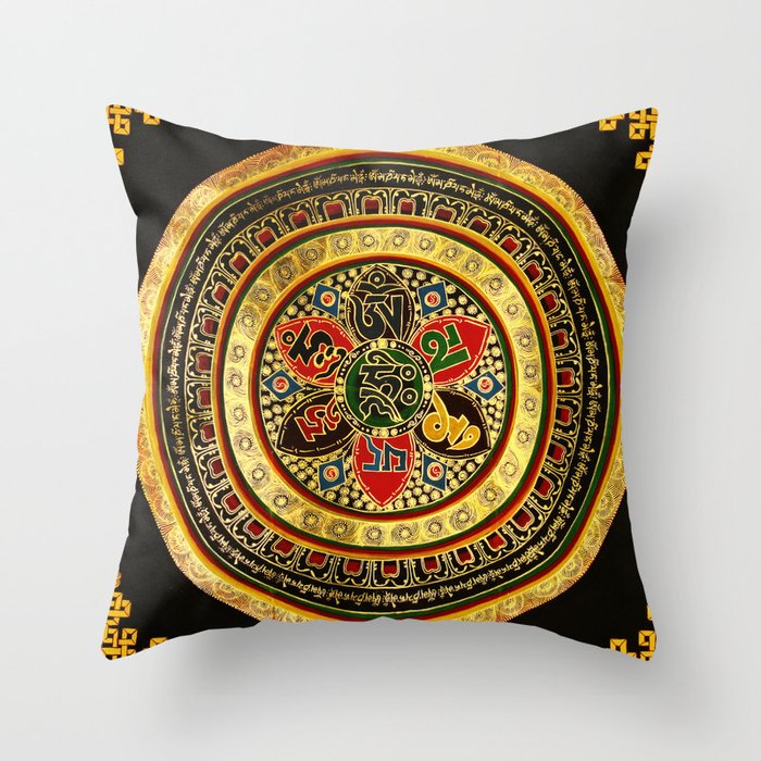 Mandala Buddhist OM Gold Throw Pillow