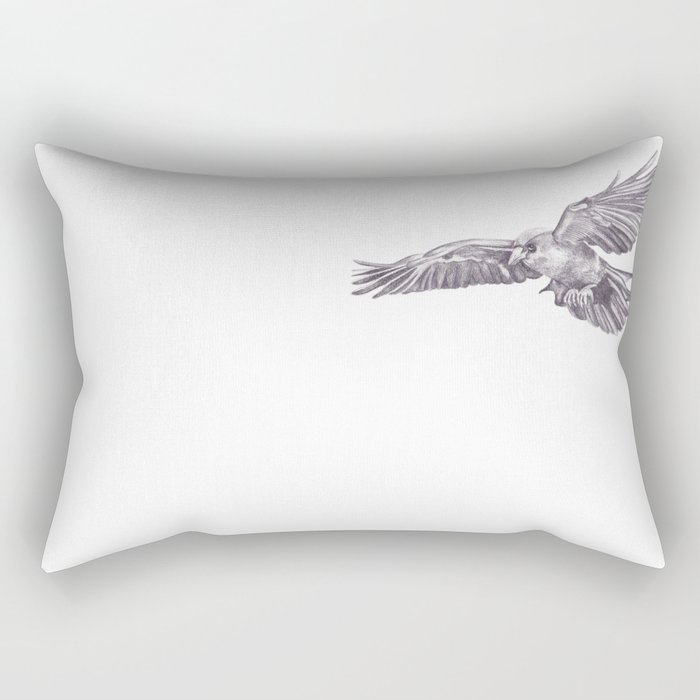 Pencil Drawing - Crow Rectangular Pillow