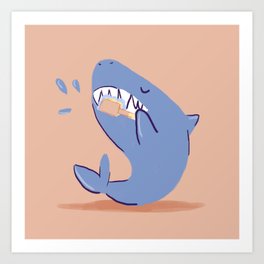 Teeth brushing shark Art Print