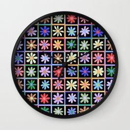 Checkered Flowers in Black  Wall Clock