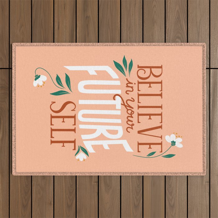 Believe in Your Future Self in Coral Pink Outdoor Rug