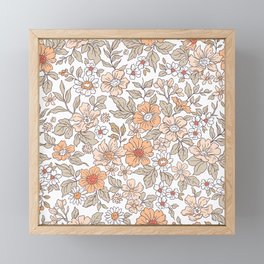 Beautiful vintage floral pattern in small realistic flowers. Small pale orange flowers. White background. Liberty style print. Floral background. The elegant the print. Framed Mini Art Print