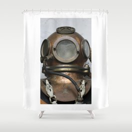 Antique vintage metal underwater deep sea diving helmet Shower Curtain