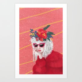 Red sweater girl Art Print