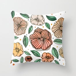 Watercolor and ink flowers - vintage Throw Pillow