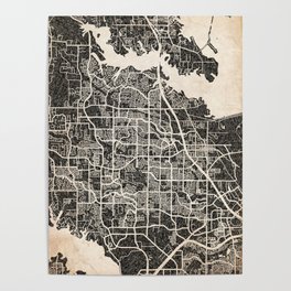 Lewisville map Texas Ink lines 2 Poster