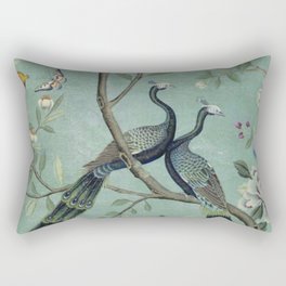 A Teal of Two Birds Chinoiserie Rectangular Pillow