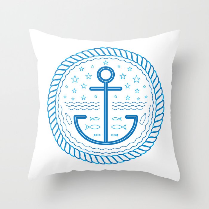 Blue Anchor Throw Pillow
