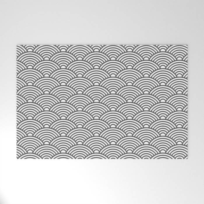 Japanese Waves (Grey & White Pattern) Welcome Mat