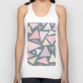 Geometrical pink gold coral ivory blue green triangles Unisex Tank Top