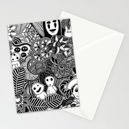 Ghibli  inspired black and white doodle art Stationery Cards