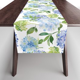 Blue Hydrangea Flowers Table Runner