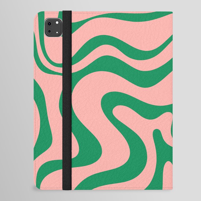 Liquid Swirl Retro Abstract Pattern in Pink and Bright Green iPad Folio Case