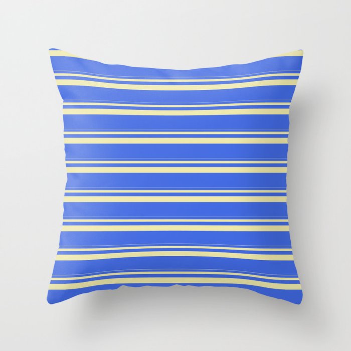 Pale Goldenrod & Royal Blue Colored Stripes/Lines Pattern Throw Pillow