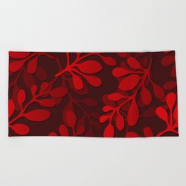 Red Color Leaf Pattern Design  Beach Towel