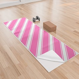 [ Thumbnail: Hot Pink and Mint Cream Colored Striped/Lined Pattern Yoga Towel ]