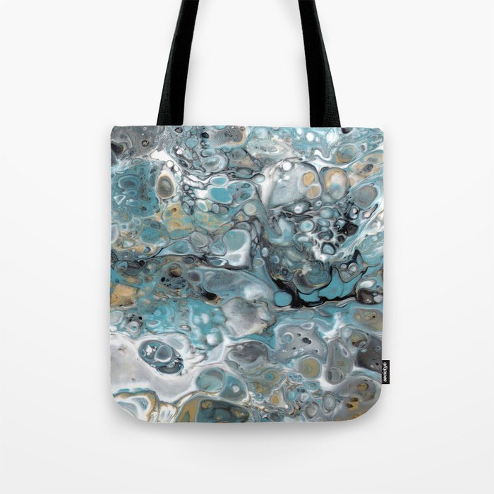 Turquoise White Gold Faux Marble Granite Tote Bag