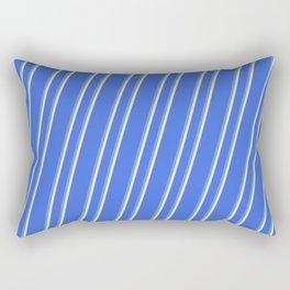 [ Thumbnail: Royal Blue, Cornflower Blue & Pale Goldenrod Colored Lined Pattern Rectangular Pillow ]