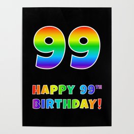 [ Thumbnail: HAPPY 99TH BIRTHDAY - Multicolored Rainbow Spectrum Gradient Poster ]