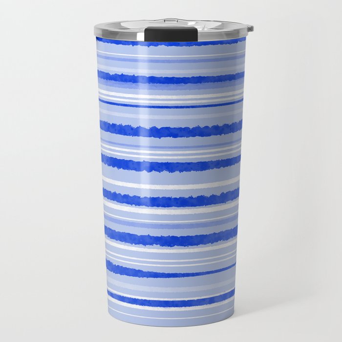 Watercolor Striped Pattern Royal Blue Light Blue White Travel Mug