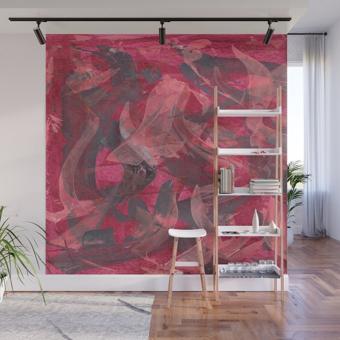 Impetuous Abstract Art Painting Red Copper Gray Wall Mural By